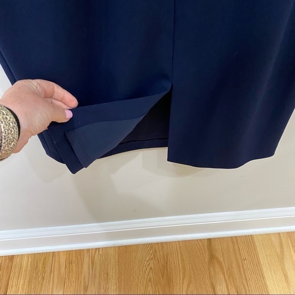 Eliza J Ruffle Shoulder Cocktail Dress Navy Scuba Crepe Wedding Evening Party - Picture 11 of 14